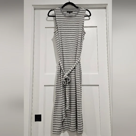 Banana Republic Gray and White Sleeveless Belted Sheath Maxi Dress - Picture 1 of 7